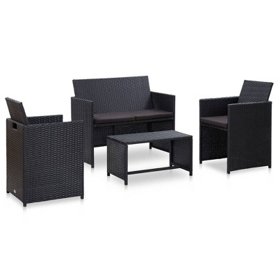 vidaXL 4 Piece Patio Lounge Set with Cushions Poly Rattan Black