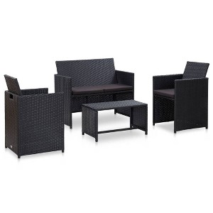 vidaXL 4 Piece Patio Lounge Set with Cushions Poly Rattan Black - 1 of 4