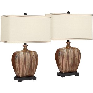 Possini Euro Design Julius Modern Table Lamps 27" Tall Set of 2 Ceramic Copper Drip Rectangular Fabric Shade for Bedroom Living Room Bedside Office - 1 of 4