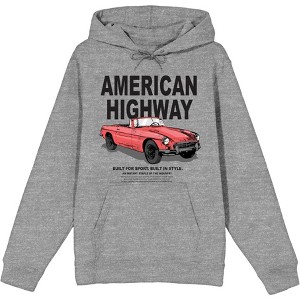 American Highway Convertible Red Car with Retro Style Adult Long Sleeve Hoodie - 1 of 2
