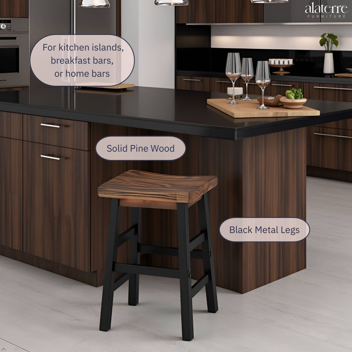 26" Pomona Counter Height Barstool with Metal Legs Brown - Alaterre Furniture - thumbnail 3