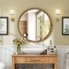 TopComfy Makeup Mirrors Round Wood Framed Wall Mirror Natural Wooden Circle Mirror Decorative Mirror for Bathroom, Beige, 26.77"*26.77"*2.95" - 2 of 4