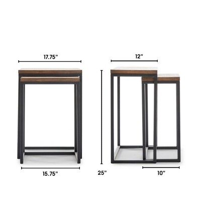 Parker Rustic Wood & Metal Nesting End Table Set - Brown