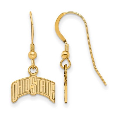 Black Bow Jewelry 14k Yellow Gold Plated Sterling Silver Ohio State Buckeyes NCAA Dangle Earrings