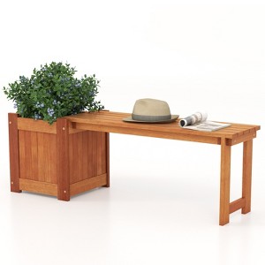 Tangkula Bench with Planter Box 2 in 1 Wooden Flower Box Kit with Seat Open-ended Base Slotted Construction 1/2pcs - 1 of 4