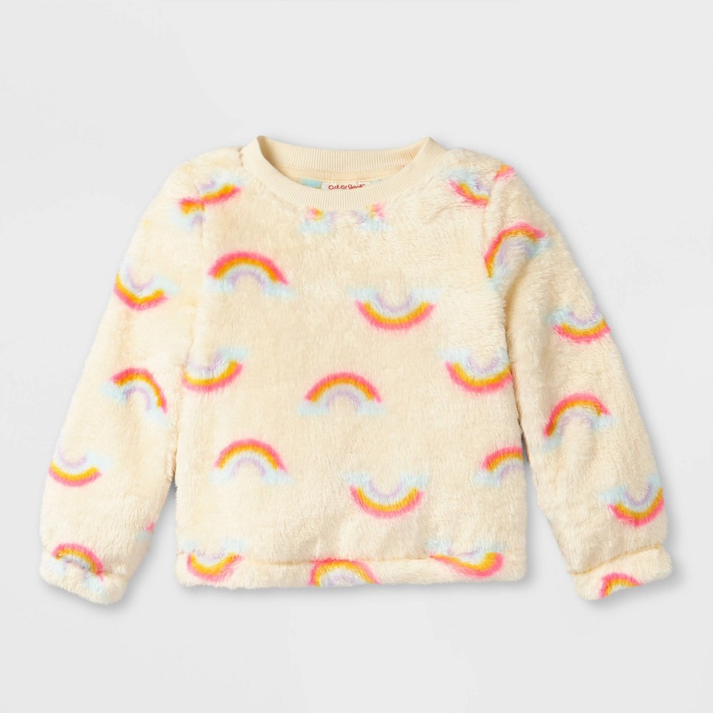 size 2t Toddler Girls' Sherpa Pullover Sweatshirt - Cat & Jack Cream Ivory