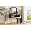 GO 43" Dressing Table Set with Mirrored Drawers and Stool, Tri-fold Mirror, Makeup Vanity Set for Bedroom, Black - 3 of 4
