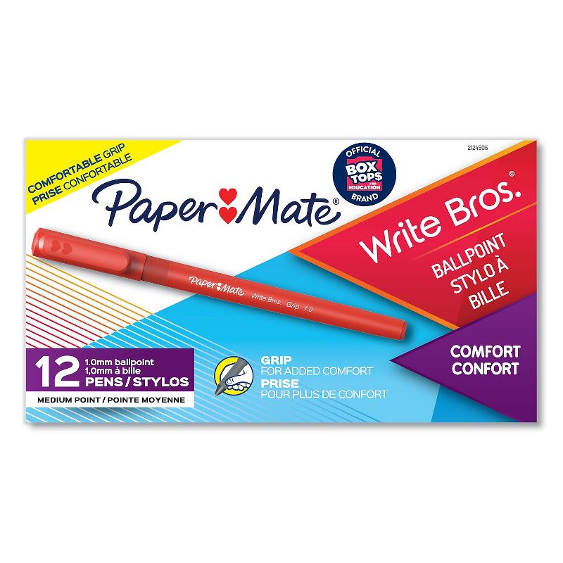 Paper Mart Paper Mate Write Bros. Grip Ballpoint Pen Stick Medium 1 mm Red Ink Red Barrel Dozen, 2 of 5
