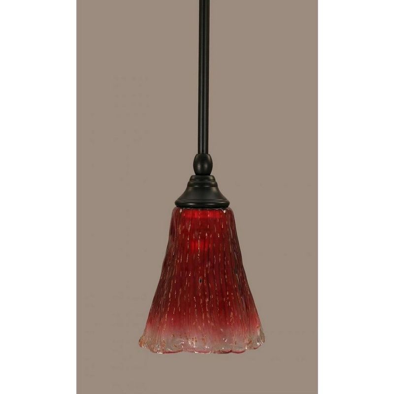 Toltec Lighting Any 1 - Light Pendant in  Matte Black with 5.5" Fluted Raspberry Crystal Shade, 1 of 2