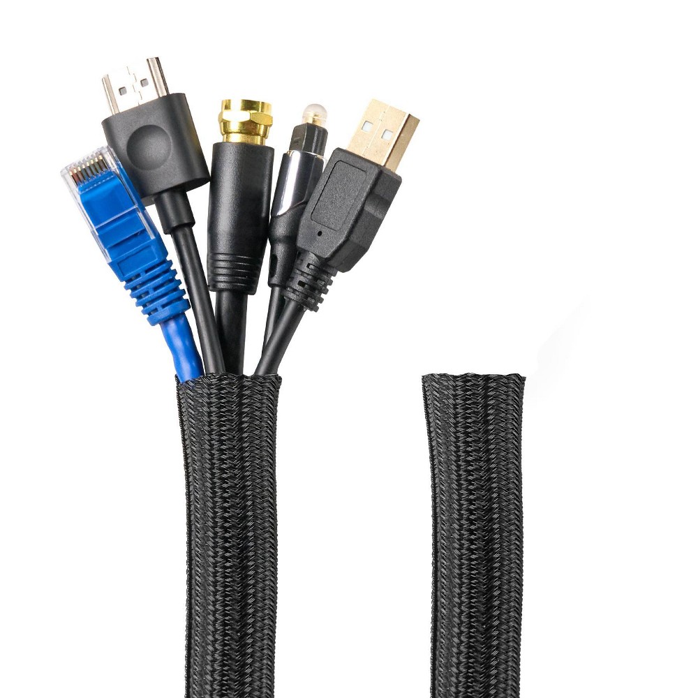 Wrap-It Cable Sleeve Mesh 10' x 0.75" 2pk Black - Cord Hider & Cord Cover for Computer, TV & Cable Management