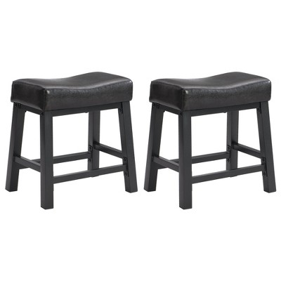 eHemco Heavy-Duty Padded Faux Leather Saddle Seat Metal Kitchen Bar Stools, Set of 2, 18.9 Inches