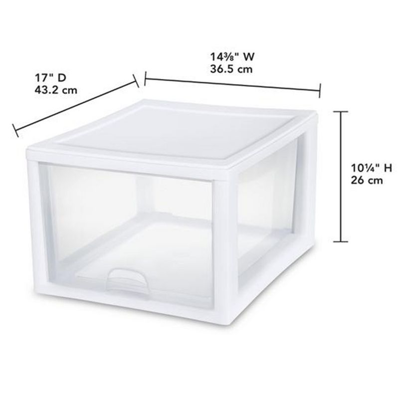 Sterilite 27 Quart Plastic Stackable Storage Container Bin w/Built-in Handles and Removable Lids, Clear Base w/White Frame, 5 of 8