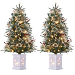 3ft Pre-Lit Christmas Tree Set of 2, Artificial Christmas Trees, Snow Flocked Prelit Xmas Tree with Base,Timer Function,for Indoor Outdoor Decoration - 1 of 4