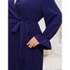 Women Plus Size Dress V Neck Ruffle Long Sleeve Long Dress Casual Summer Pleate Dress with Waistband - 4 of 4