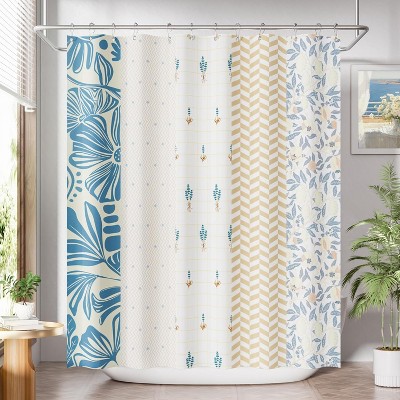 Bath Shower Curtain, Washable Cloth Black Shower Curtain Sets with 12 Shower Curtain Hooks, Fabric Rustic Black and White Striped Curtain