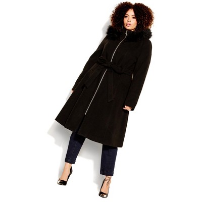 Faux Fur Trim Belted Coat 2024