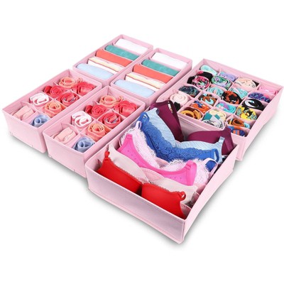 Juvale Set of 6 Pink Foldable Drawer Dividers, Fabric Closet Organizer Under Bed Storage Box for Underwear Bra Sock 11.5"x6.5"