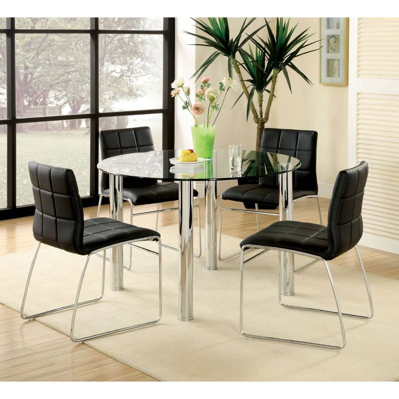 5pc Aneston Glass Top Chrome Leg Round Dining Table Set Chrome/Black - HOMES: Inside + Out, 2 of 7