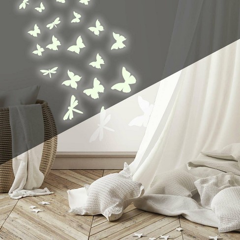 Butterflies And Dragonflies Glow In The Dark Wall Decal White - Roommates :  Target