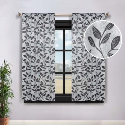 Modern Bohemian Leaves Room Darkening Semi-Blackout Curtains, Set of 2 by Blue Nile Mills