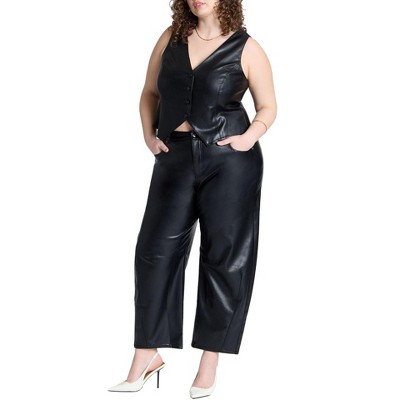 ELOQUII Women's Plus Size Faux Leather Barrel Leg Pant
