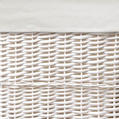 White Wicker Upright Hamper Set with Fabric Liners