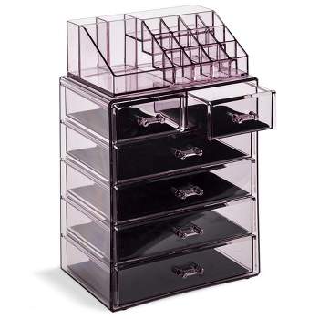 Sorbus 2 Piece Acrylic Makeup and Jewelry Storage Organizer Case (6 Drawers and Lipstick Tray)