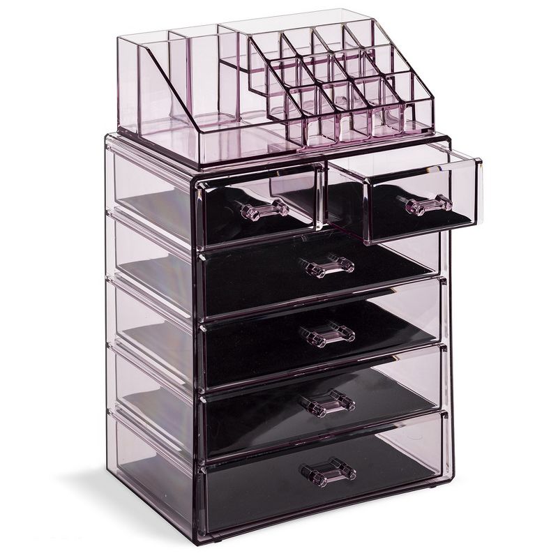 Sorbus 2 Piece Acrylic Makeup and Jewelry Storage Organizer Case (6 Drawers and Lipstick Tray), 1 of 8