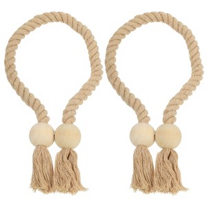 Unique Bargains Hand Woven Wooden Ball Decorative Magnetic Curtain Tiebacks - 1 of 4