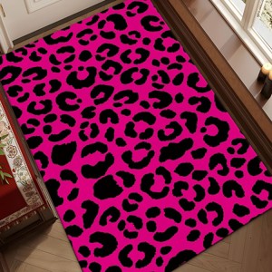 Lomsoe Leopard Print Washable Mat For Living Room, Bedroom, Outdoor Vibrant Pink & Black Design,Christmas Gift. - 1 of 4