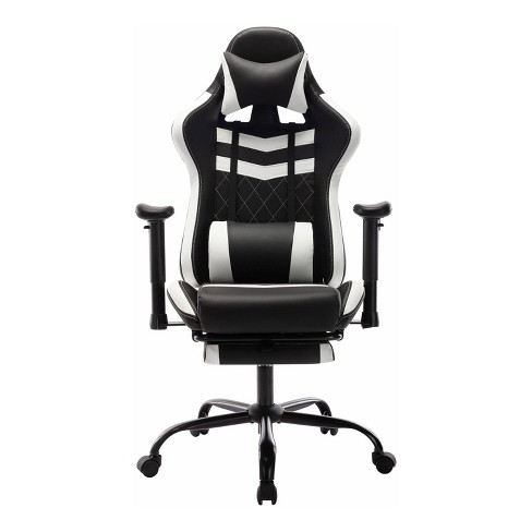 Gaming Office Chair with Extendable Leg Rest, Black Fabric Upholstery