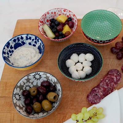 Soho Multicolor Ceramic 6-Piece Bowl Set with Floral and Geometric Patterns