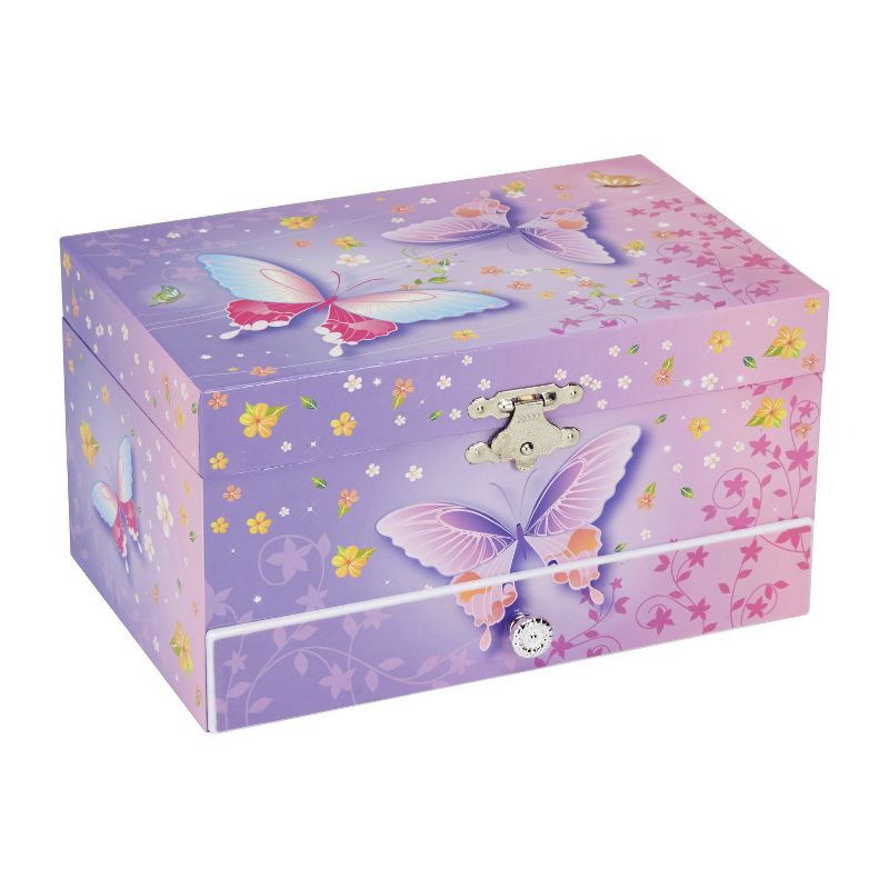 Jewelkeeper Musical Jewelry Box with 2 Pullout Drawers - Butterfly Flower Design, 2 of 3
