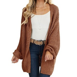 Imily Bela Womens Cardigan Solid Color Long Sleeve Open Front Chunky Knit Sweater Outwear - 1 of 4