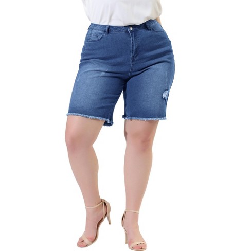 Plus Size Women Elastic Hole Leggings Short Pants Harajuku Style Denim  Shorts Ripped Boyfriend Jeans