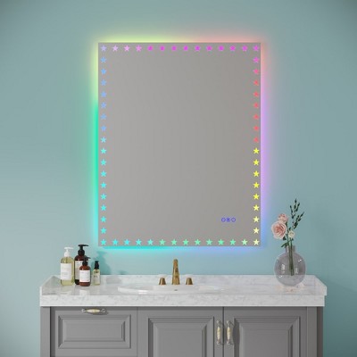 Bathroom Mirror with Lights Color Changing Lighted Mirror Dimmable -Fog Function Rectangular Mirror