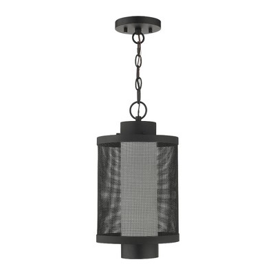 Nottingham Sleek LED Pendant Lantern in Textured Black with Satin Opal Glass