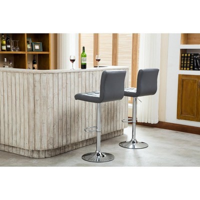 Gray Adjustable Swivel Faux Leather Bar Stools, Set of 2