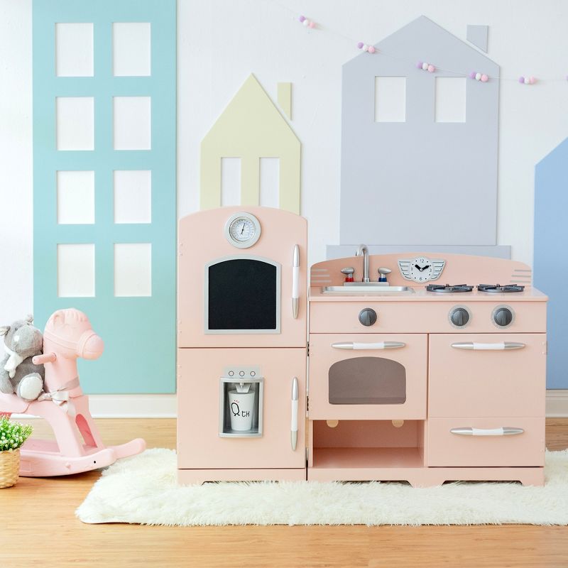 Pink Wooden Toy Kitchen with Fridge by Teamson Kids Play Kitchen TD-11413P, 4 of 14