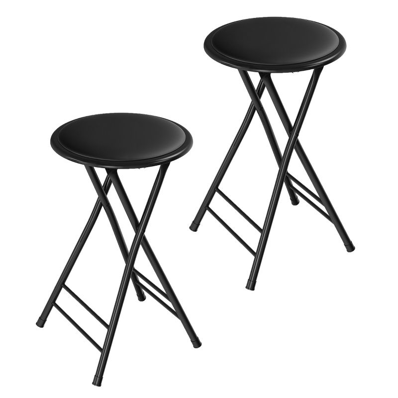 Trademark Home Set of 2 Counter Height Bar Stools – 24-Inch Backless Folding Chairs for Kitchen, Rec Room, or Game Room (Black), 1 of 7