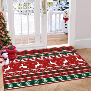 Christmas Washable Area Rug Xmas Tree and Snowflake Rug Holiday Home Decor - 1 of 4