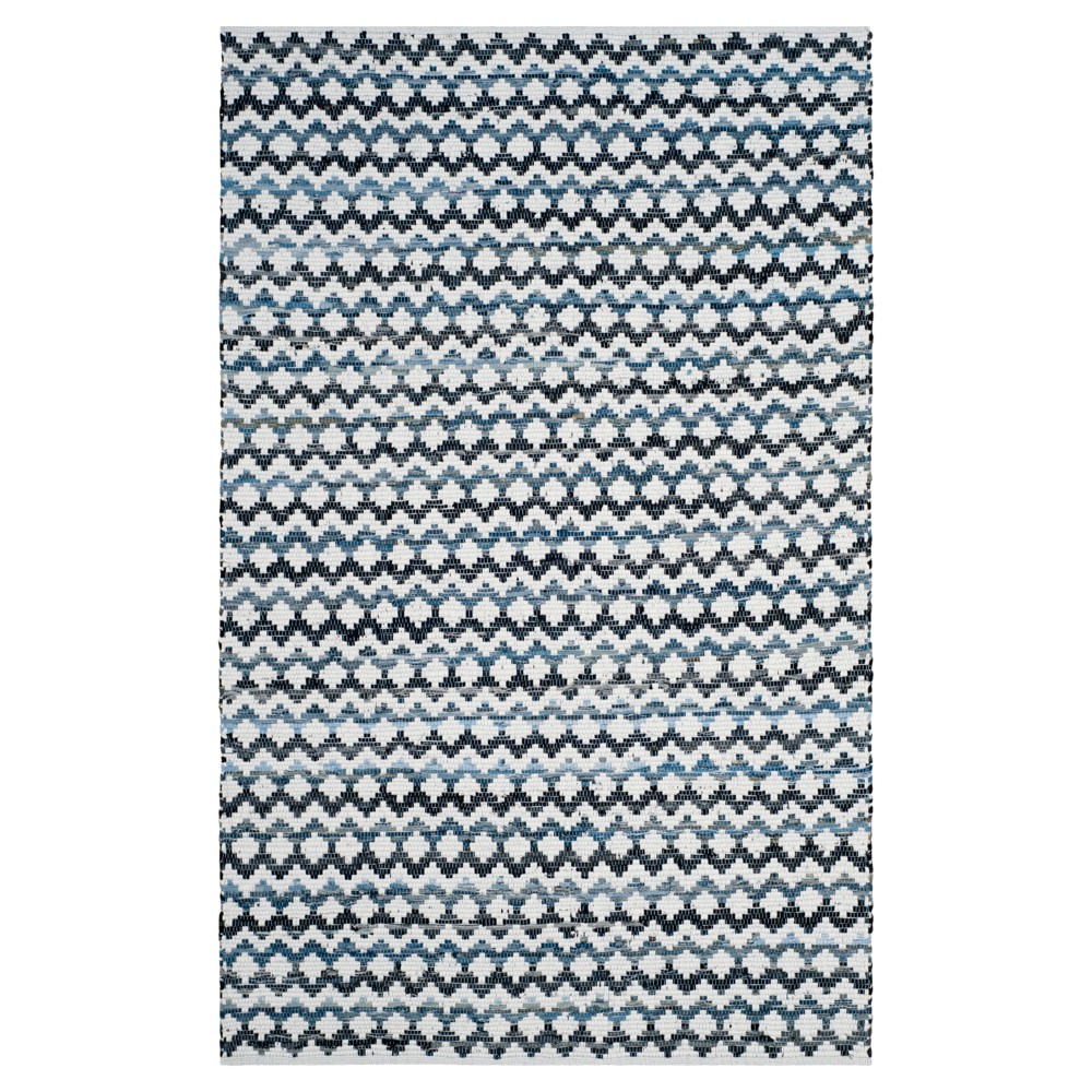 Ivory Blue/Black Stripes Woven Area Rug - (6'x9') - Safavieh
