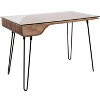 Vynxaria Mid-Century Modern Desk - Walnut Wood, Clear Glass, Black Metal, Hairpin Legs, Bent Wood Storage Shelf - 2 of 4
