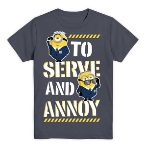 Seven Times Six Minions T-Shirt Boy's To Serve and Annoy Bob Stuart Short Sleeve Top Grey - 1 of 4