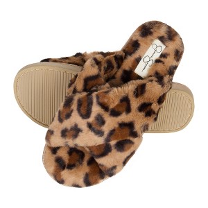 Jessica Simpson Womens Cross Band Plush Slide Slipper Slide - 1 of 4
