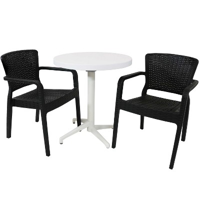Sunnydaze All-Weather Commercial-Grade Segonia Indoor/Outdoor Patio Furniture Dining Set with Round Table with Folding Top, Black and White, 3pc