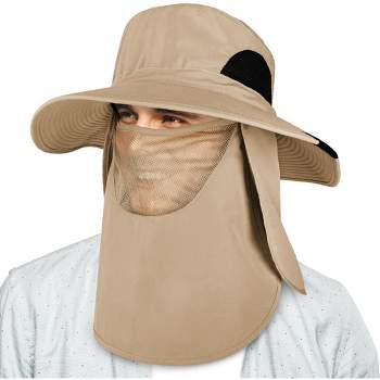 Sun Cube Fishing Sun Hat With Neck Flap For Men Uv Protection Cover Outdoor Bucket  Cap With Face Covering For Hiking Running (beige) : Target