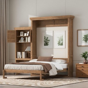 Polibi Rustic Louvered Queen Size Murphy Bed with Reversible Storage Shelf & Fold-Out Frame - 1 of 4