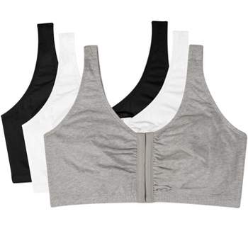 Fruit of the Loom Women's Front Close Racerback Sport Bra, 2-Pack White  with Grey/Black with Grey 44