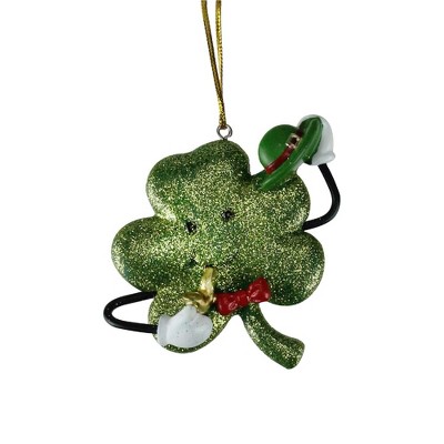 Kurt S. Adler 3" Smiling Shamrock with Top Hat and Smoking Pipe St. Patrick's Day Ornament - Green
